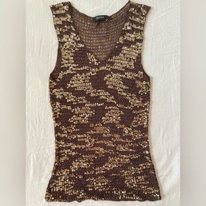 Sequin Sleeveless Top - Brown and Gold